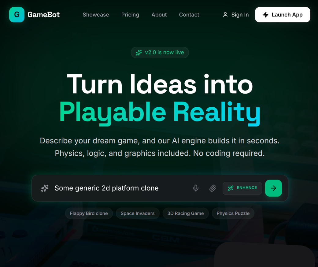 The landing page of gamebot.studio, and it's spurious claim