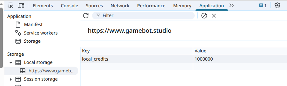 local storage showing credit amount